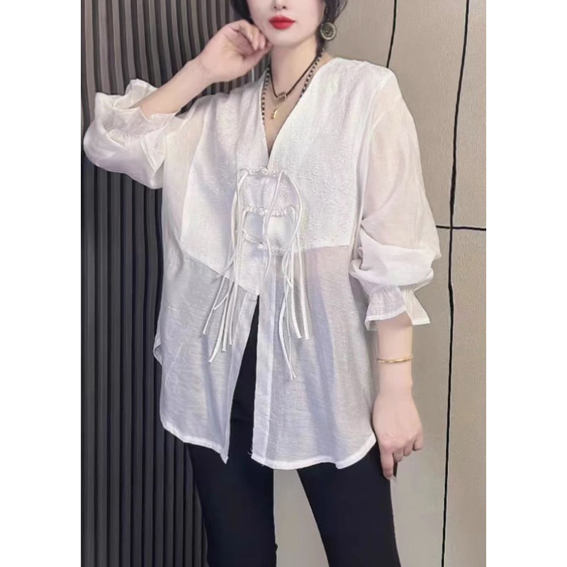 White Button Chiffon Top Long Sleeve Fall