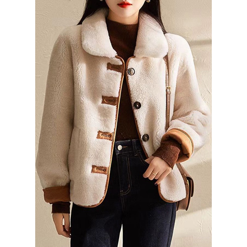 Boutique Beige Peter Pan Collar Button Wear On Both Sides Wool Coat Winter