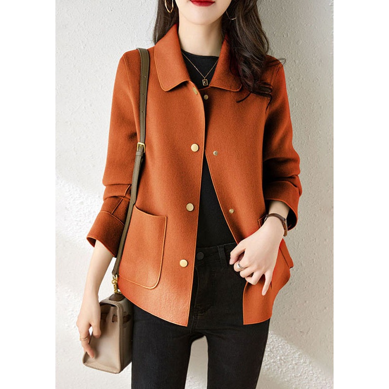 Boutique Orange Peter Pan Collar Pockets Patchwork Woolen Coat Fall