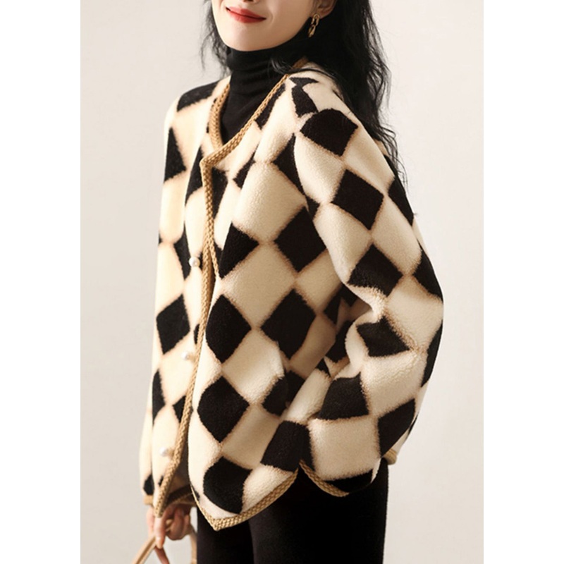 Boutique Plaid O Neck Pockets Button Patchwork Wool Coats Fall