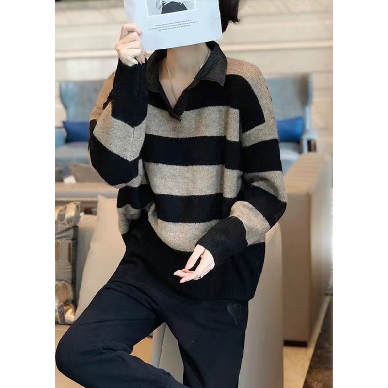 Boutique Striped Peter Pan Collar Patchwork Knit Sweaters Fall
