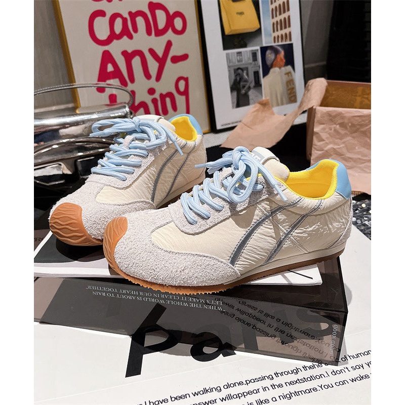 Casual Comfy Lace Up Splicing Sport Shoes For Women Blue Suede