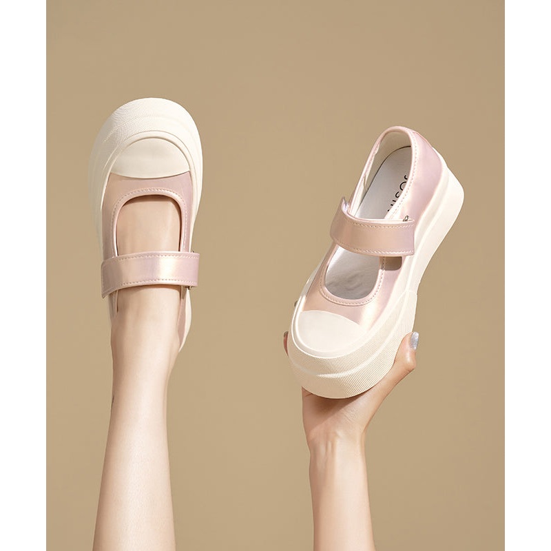 Casual Pink Buckle Strap Splicing Platform Flat Feet Shoes