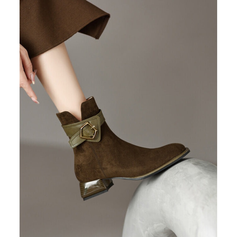 Classy Green Boots Chunky Suede Fitted Splicing Zippered