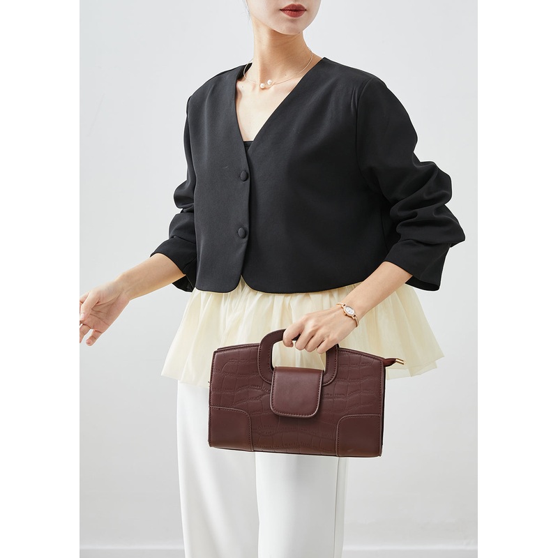 Fashion Black V Neck Patchwork Spandex Coats Fall