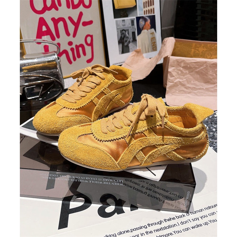 Fashion Lace Up Splicing Sport Flats Yellow Suede