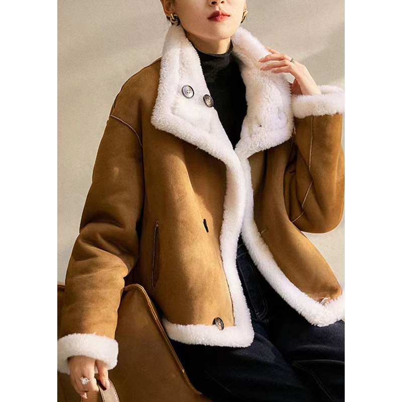 French Camel Peter Pan Collar Wear On Both Sides Wool Coats Winter