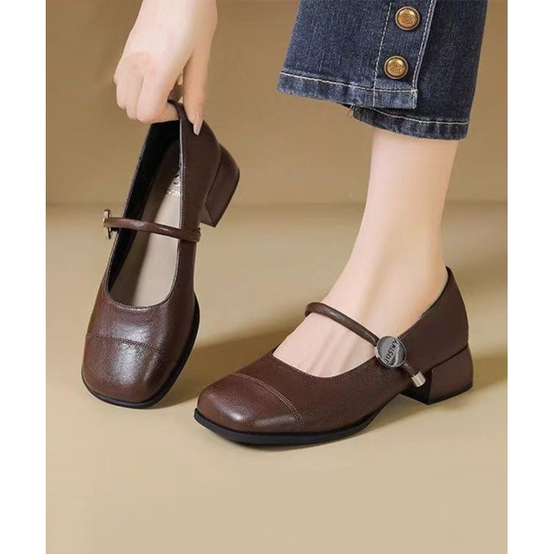 New Brown Faux Leather Loafer Shoes Splicing Buckle Strap