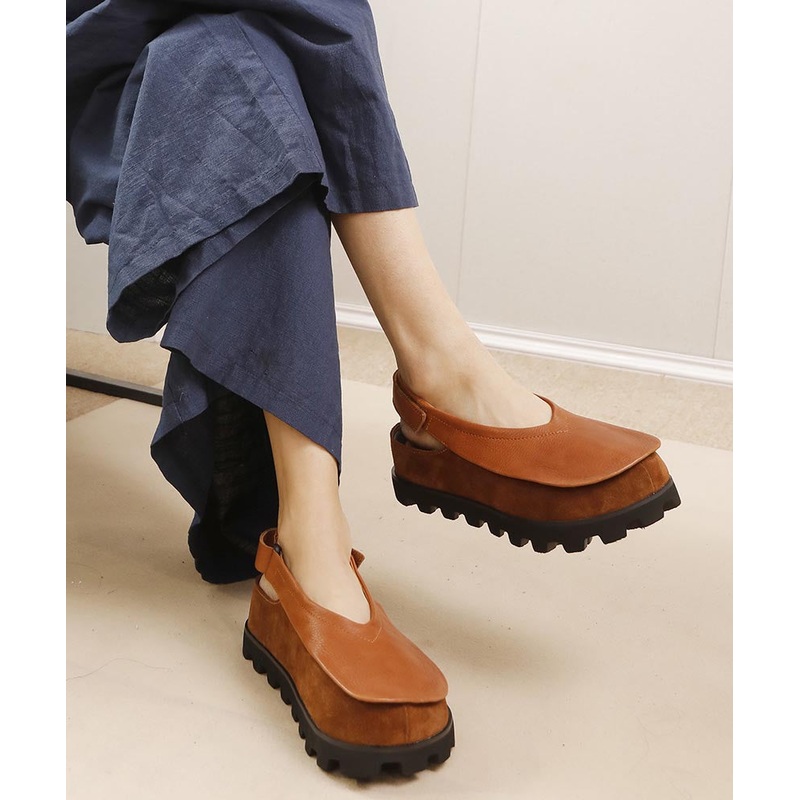 Original Design Handmade Brown Splicing Platform Flat Shoes