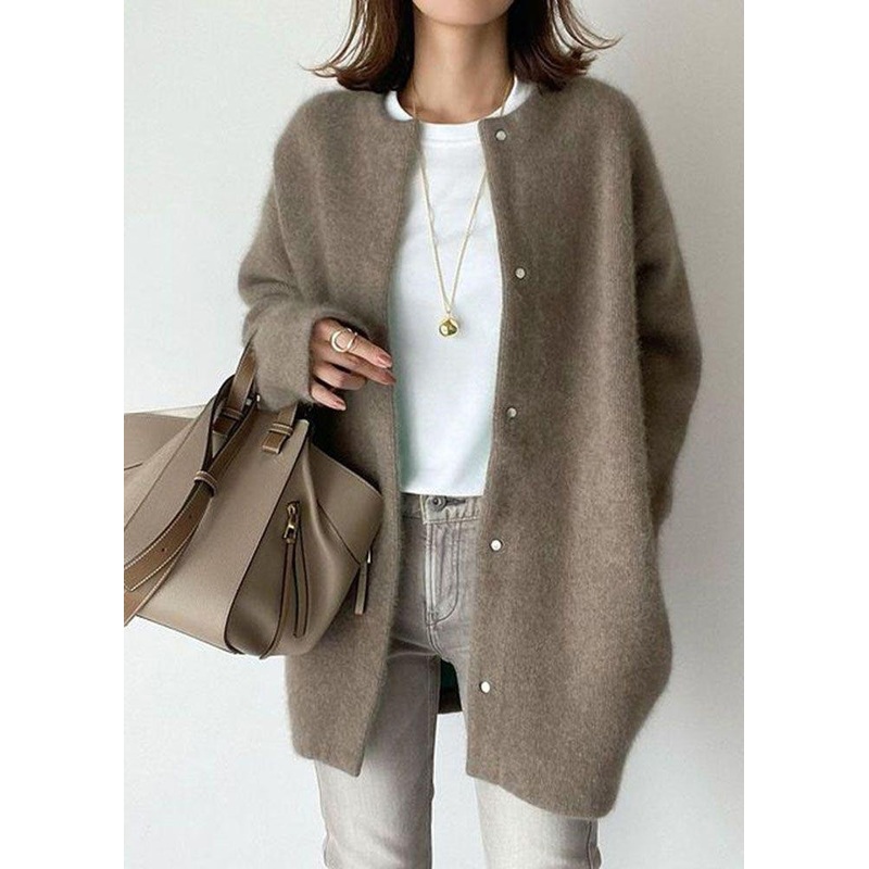 Style Coffee O Neck Patchwork Mink Hair Knitted Coats Fall