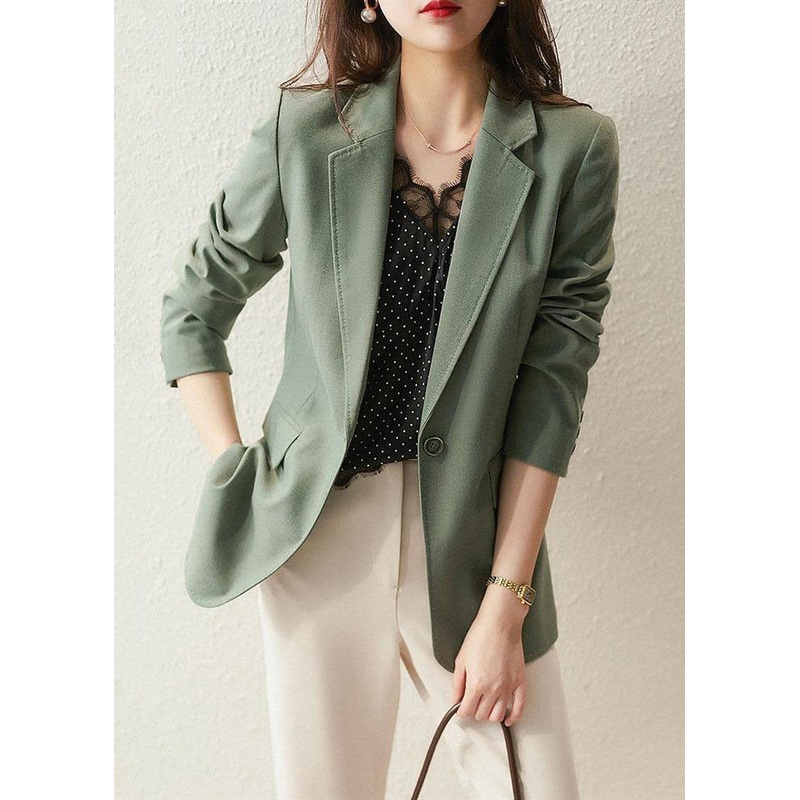 Style Green Notched Button Patchwork Spandex Coat Fall