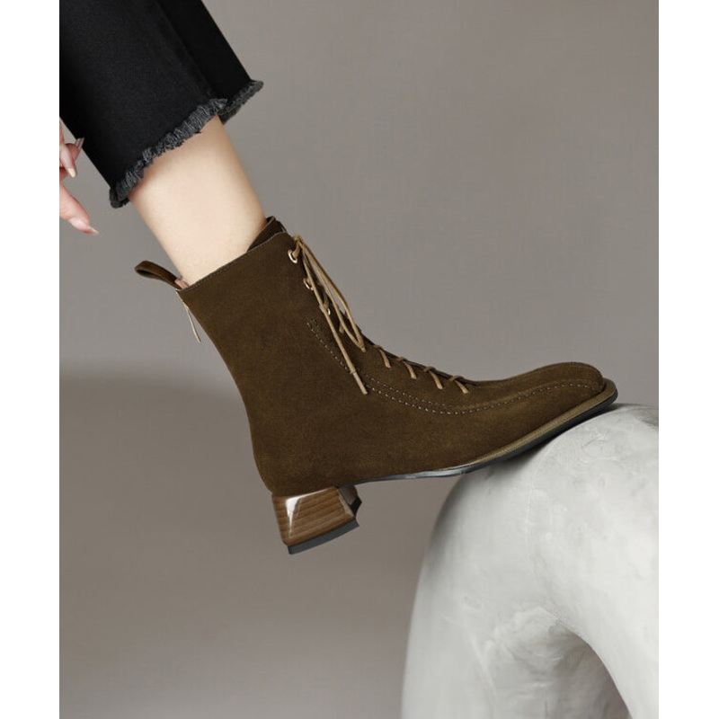 Stylish Comfy Green Suede Boots Splicing Lace Up