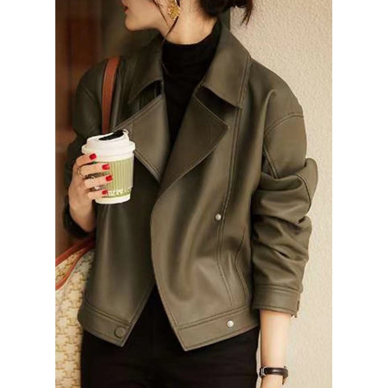Stylish Green Peter Pan Collar Patchwork Sheepskin Jackets Fall