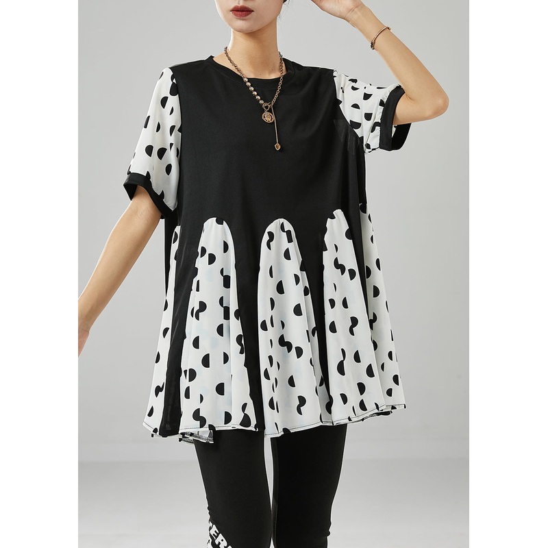 Stylish White Oversized Patchwork Print Chiffon Shirts Summer