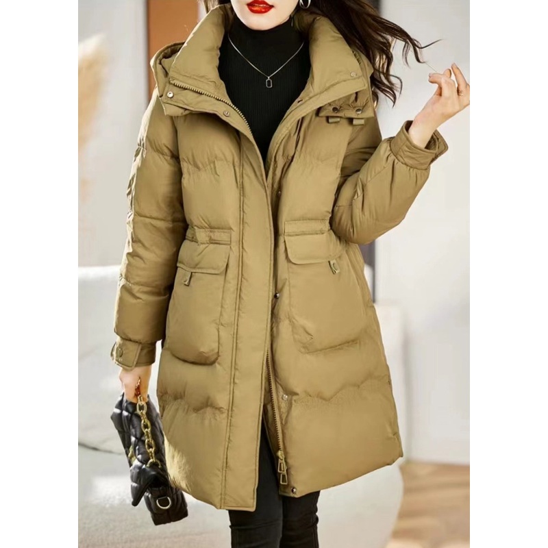 Stylish Yellow Hooded Pockets Patchwork Fine Cotton Filled Coat Winter