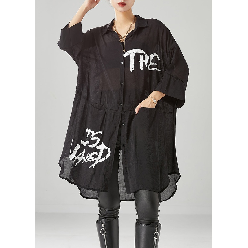 Unique Black Oversized Patchwork Cotton Dress Summer