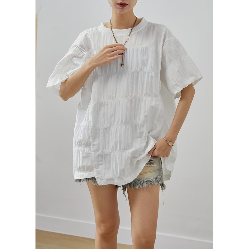 White Cotton Tanks Asymmetrical Design Wrinkled Summer