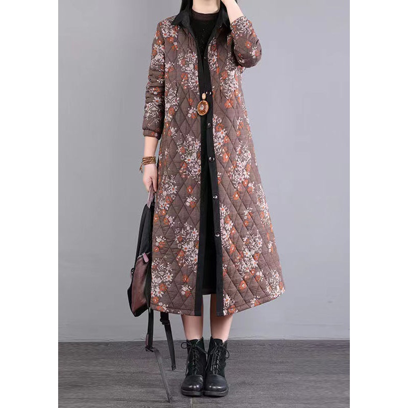 Casual Coffee Peter Pan Collar Patchwork Fine Cotton Filled Coats Winter
