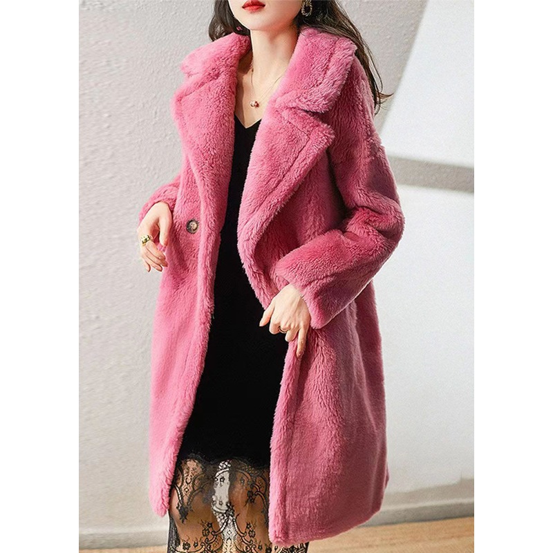 Elegant Rose Peter Pan Collar Pockets Patchwork Wool Coat Winter