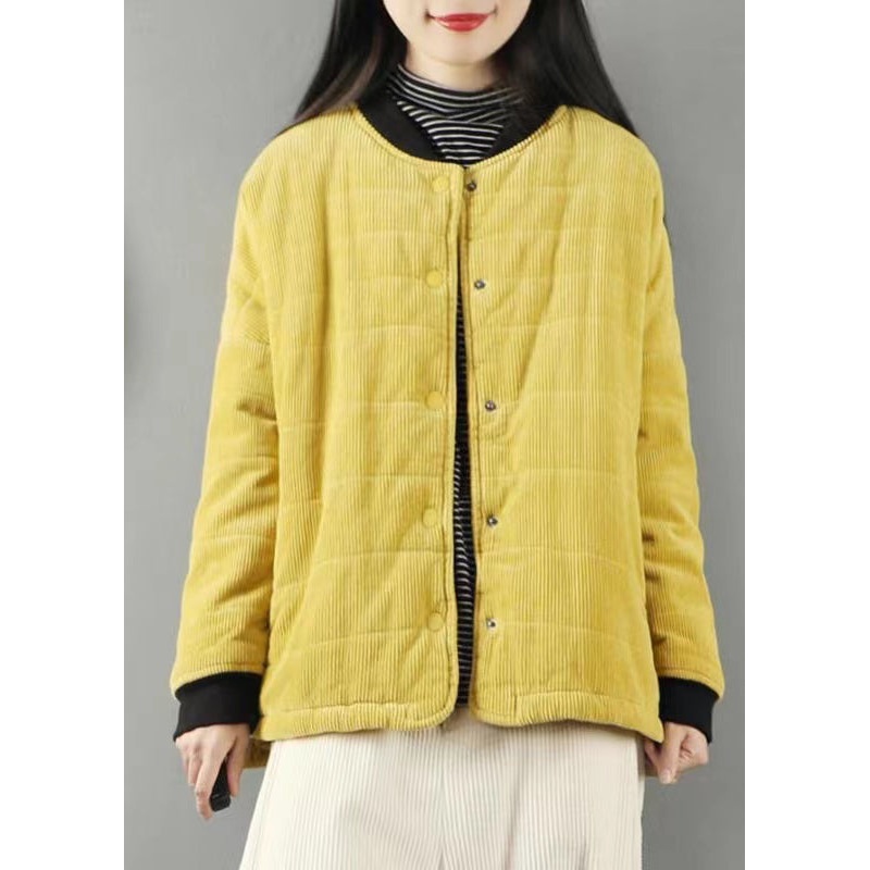 Loose Yellow Pockets Patchwork Fine Cotton Filled Coats Winter