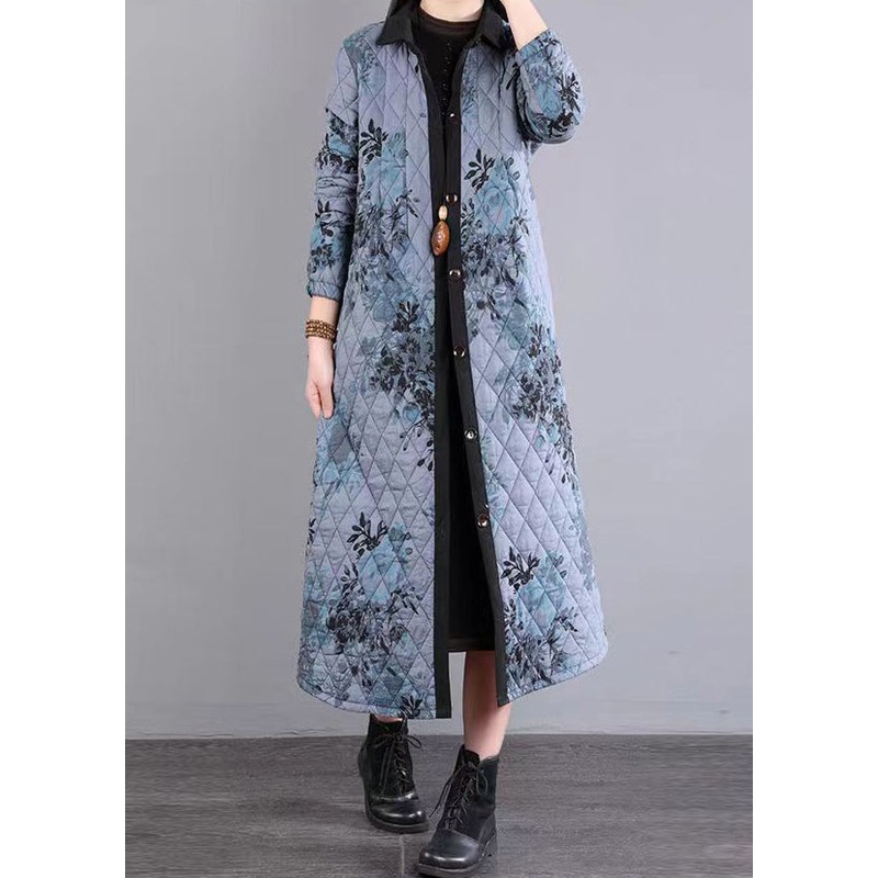 Natural Blue Peter Pan Collar Patchwork Fine Cotton Filled Coats Winter