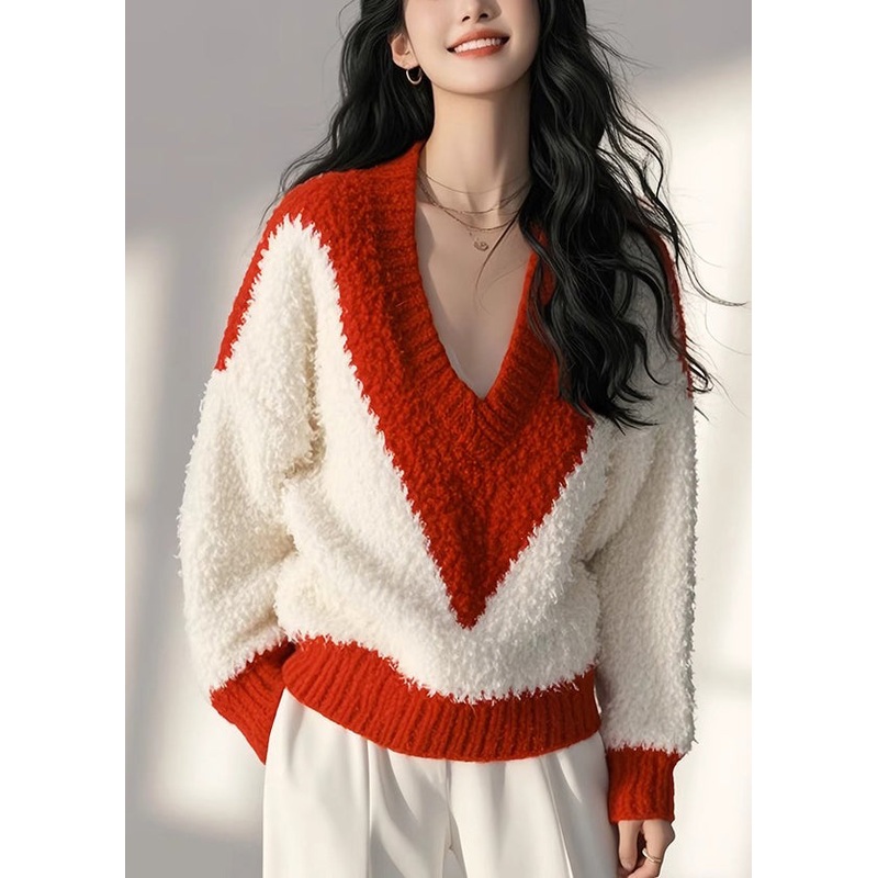 New White Fluffy Cozy Patchwork Knit Tops Spring