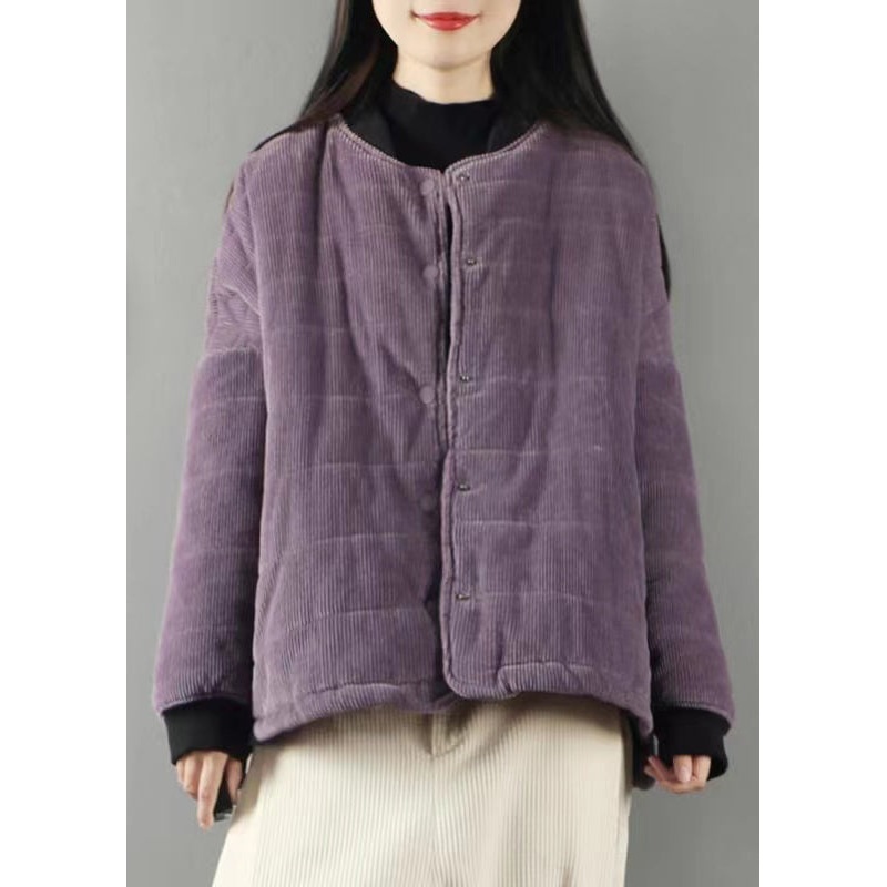 Purple Pockets Patchwork Fine Cotton Filled Coats Vintage Winter