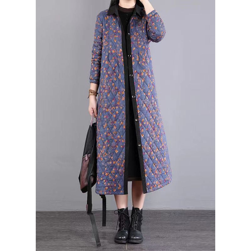 Purple Print Patchwork Fine Cotton Filled Coats Peter Pan Collar Winter