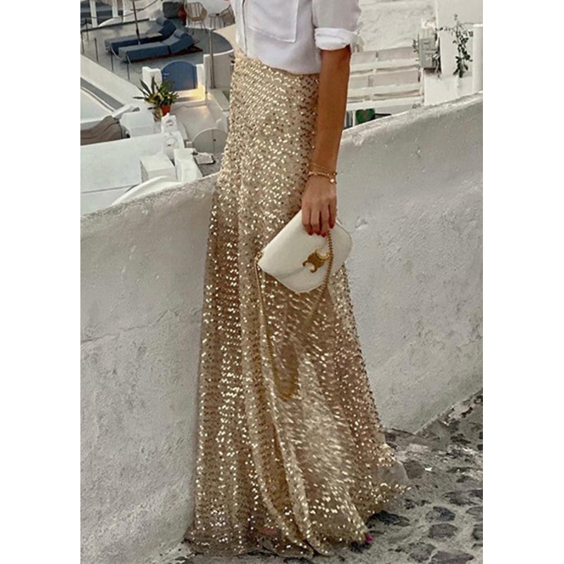 Stylish Gold Sequins High Waist Maxi Skirts Spring