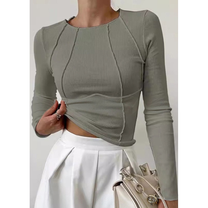 Women Pea Green O Neck Solid Cotton T Shirts Spring