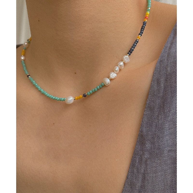 Beautiful Green Stainless Steel Overgild Pearl Crystal Necklace