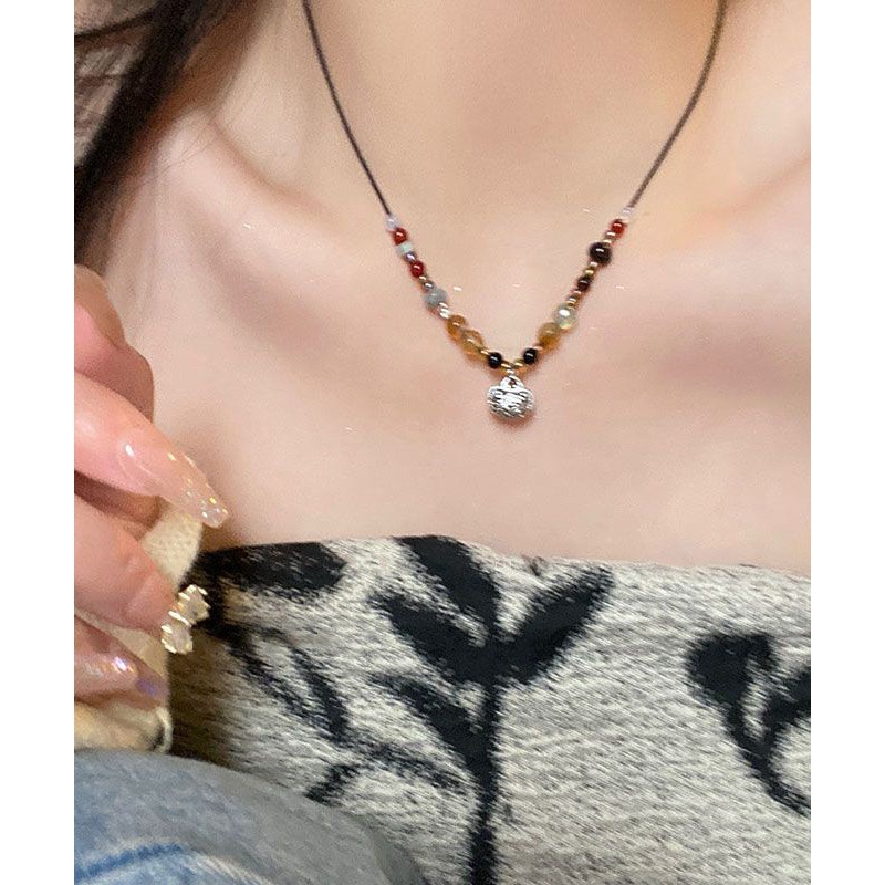 Boho Copper Pearl Agate Pendant Necklace