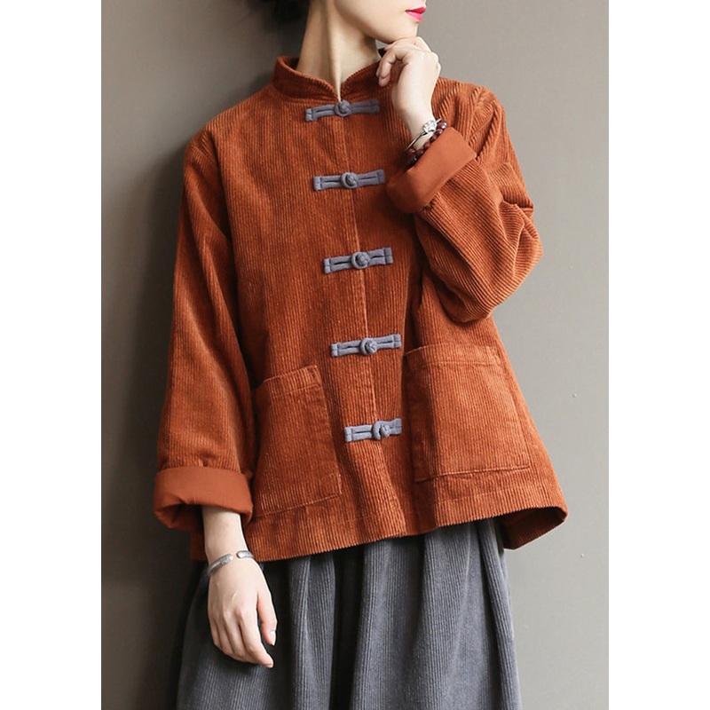 Caramel Stand Collar Corduroy Coats Fall