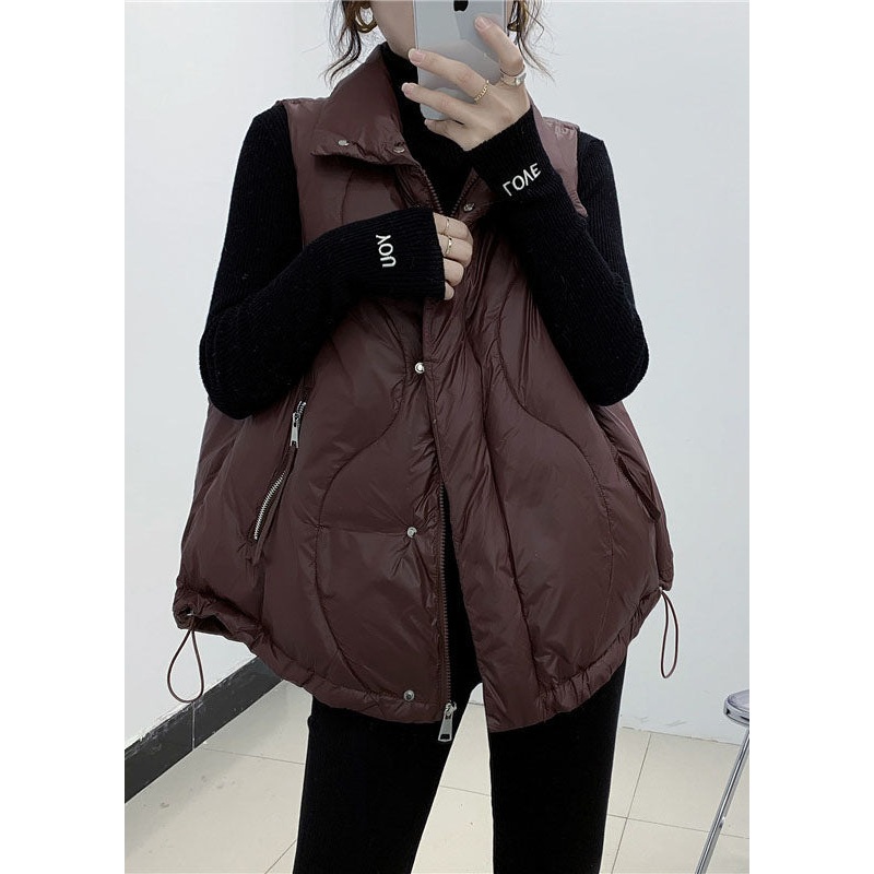 DIY Chocolate Thin Zipper Pocket Winter Down Cotton Vest