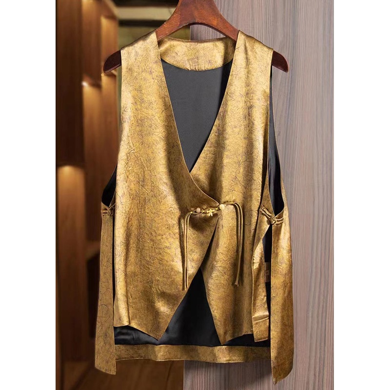 Loose Gold Asymmetrical Button Silk Waistcoat Sleeveless