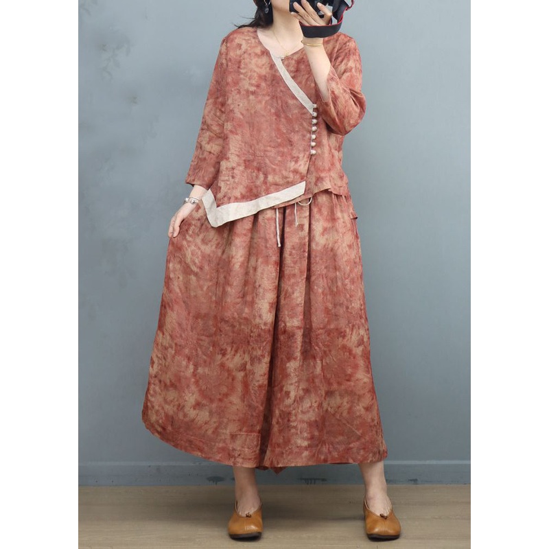 New Orange Asymmetrical Print Patchwork Cotton Two Pieces Set Fall