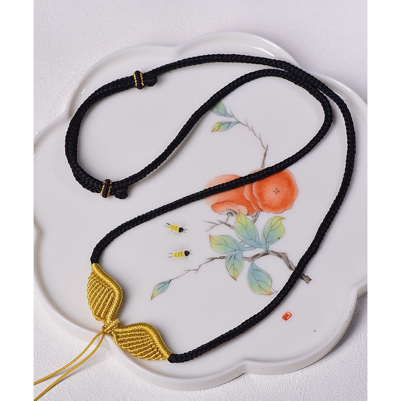 Stylish Black Hand Knitting Jade Eight Strand Braided Pendant Necklace