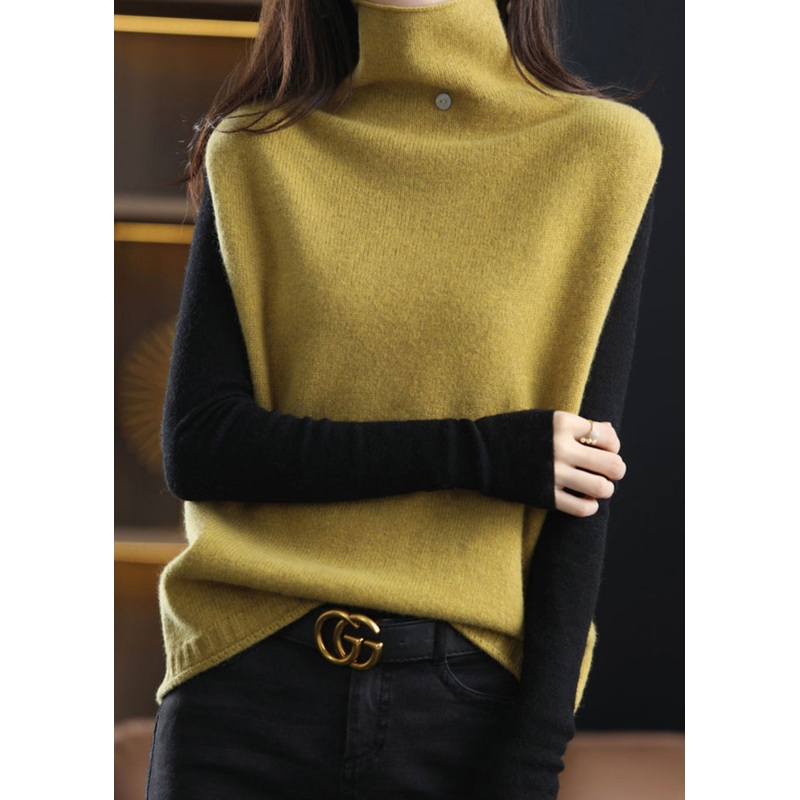 Stylish blackish green Turtle Neck thick Woolen knit vest Sleeveless