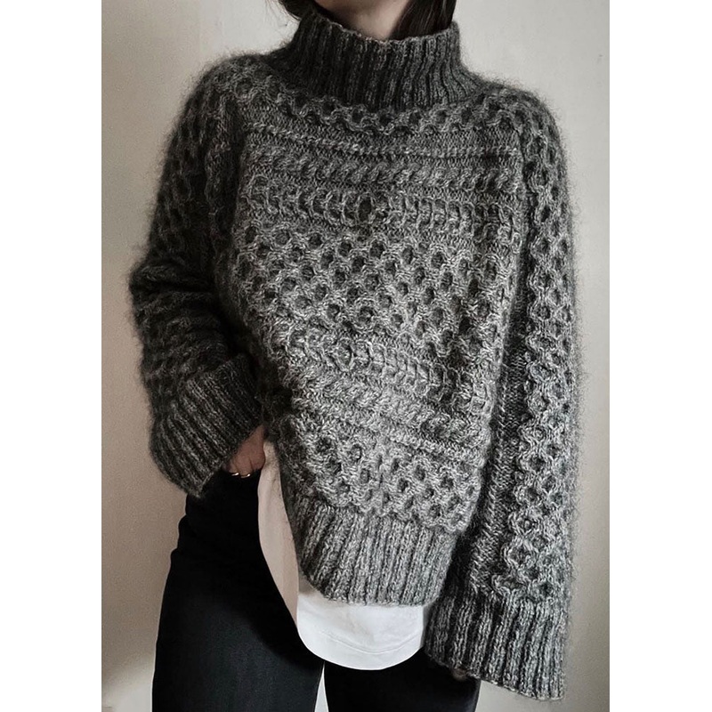 Vintage Dark Gray Turtleneck Patchwork Wool Knit Sweater Fall