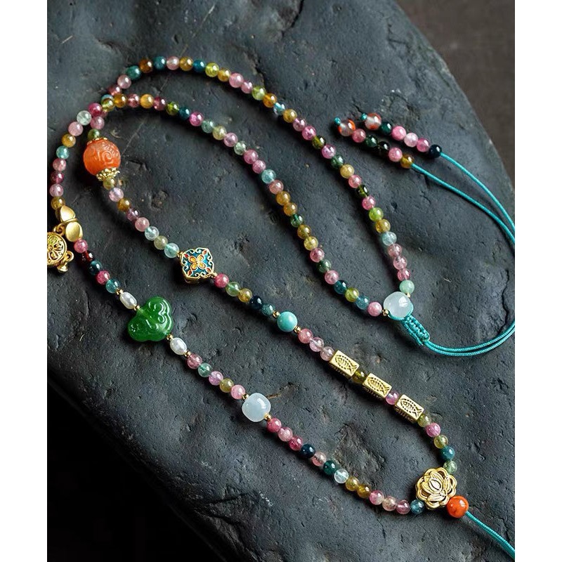 Art Rainbow Jade Agate Pendant Necklace