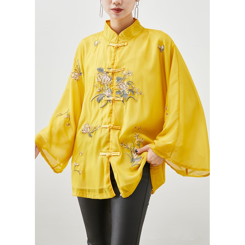 Chinese Style Yellow Embroideried Silk Jackets Fall