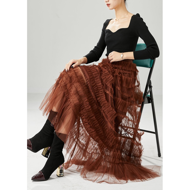 Chocolate Tulle A Line Skirts Ruffled Fall