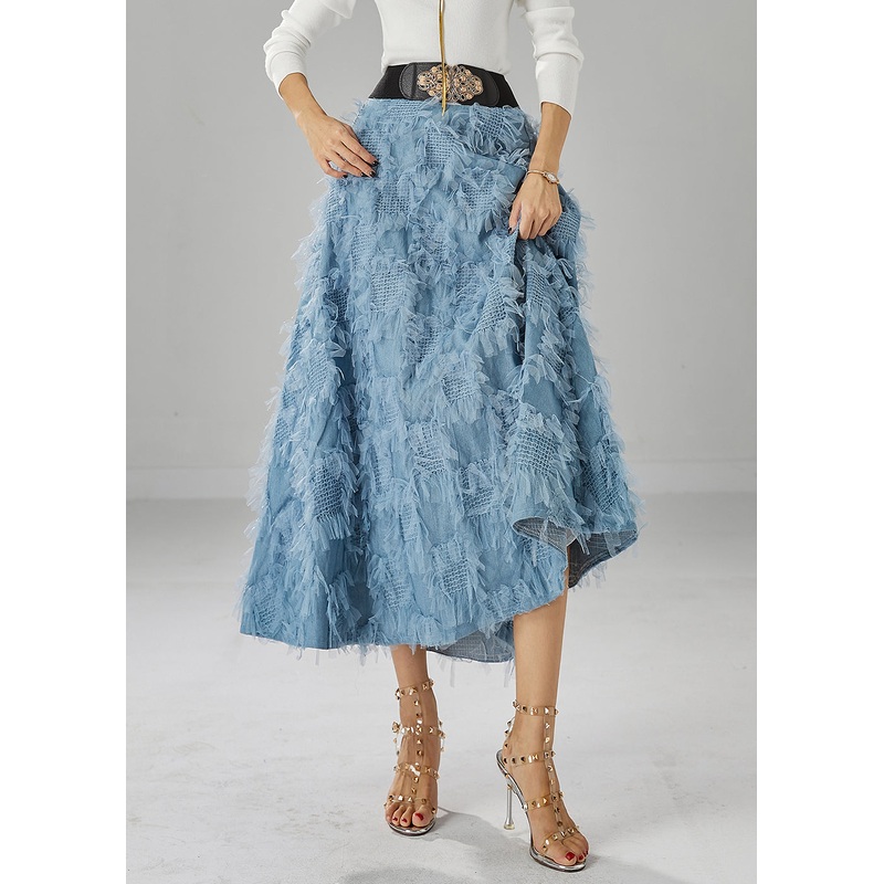Classy Blue Elastic Waist Exra Large Hem A Line Skirt Fall