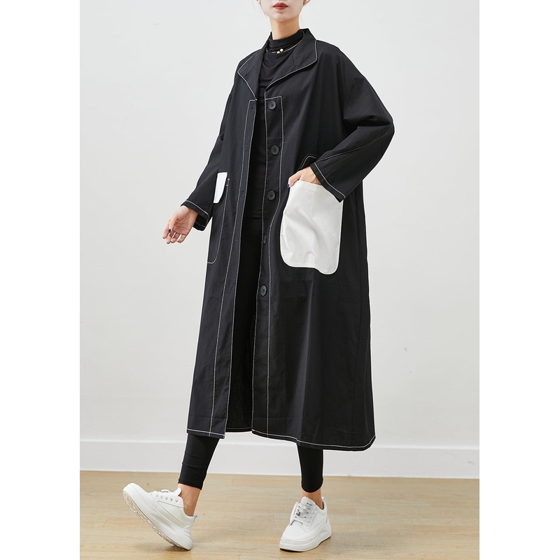 Fitted Black Asymmetrical Oversized Cotton Coats Fall