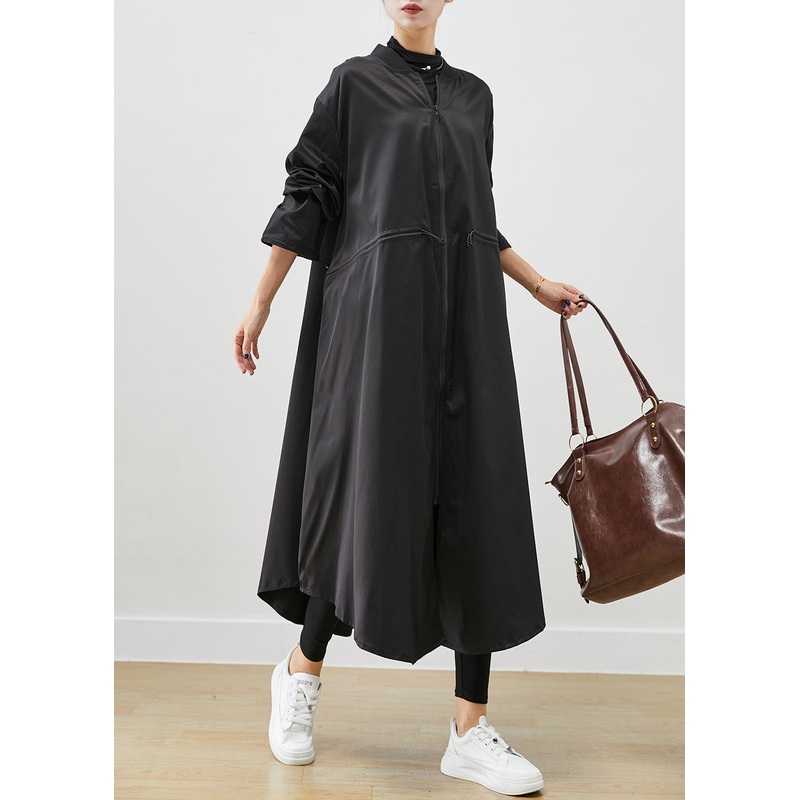 French Black Oversized Drawstring Spandex Trench Fall