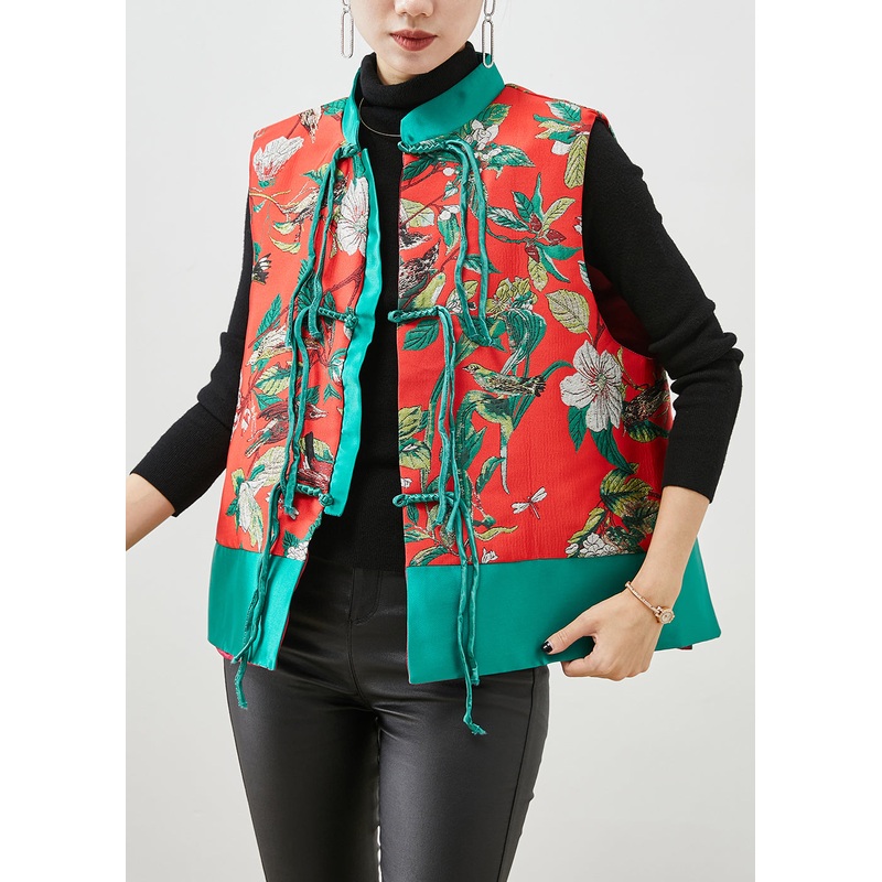 Italian Colorblock Tasseled Patchwork Jacquard Silk Vest Fall
