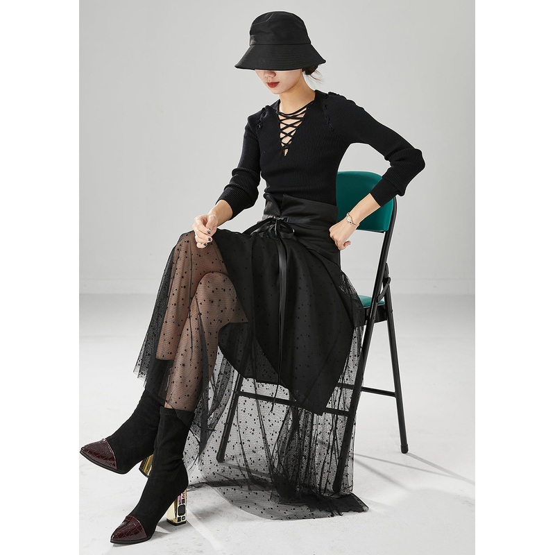 Women Black High Waist Silm Fit Tulle Skirts Summer
