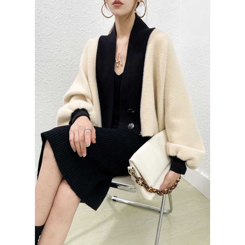 Beautiful Beige Mink Hair Knitted Coats And Knitted Long Dress Two Pieces Set Winter
