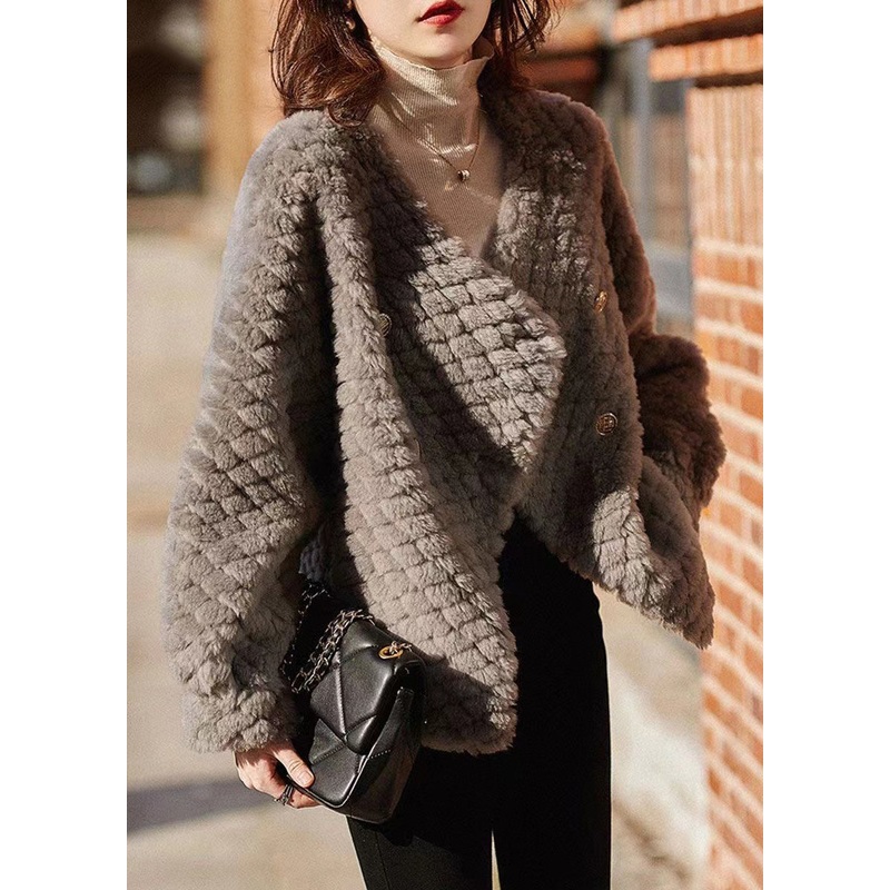Beautiful Grey Pockets Button Patchwork Wool Jacket Winter