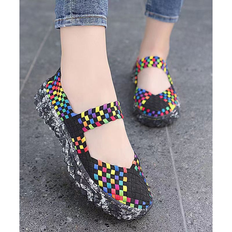 Black Knit Fabric Comfortable Splicing Flat Feet Shoes